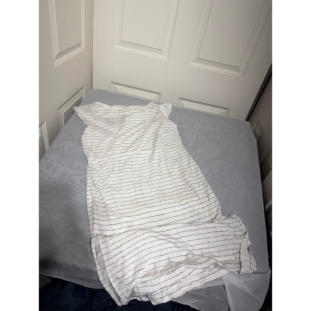 Carve Designs Womens Large White Navy Striped Tencel Blend Sleeveless Maxi Dress